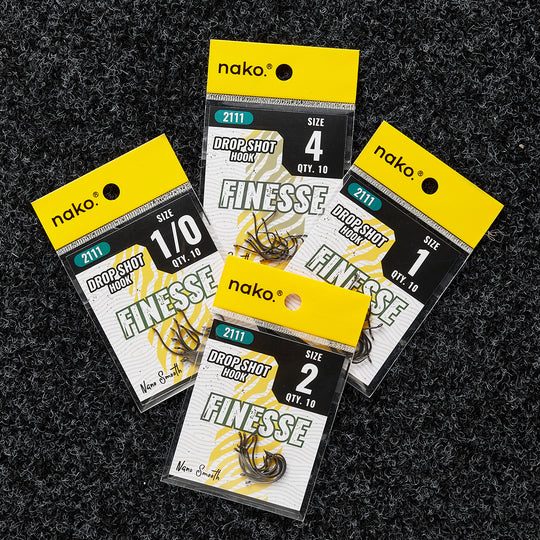 Nako Finesse Drop Shot Hooks | Drop Shot Worm Hooks | 10 Piece | Nano Smooth Coating