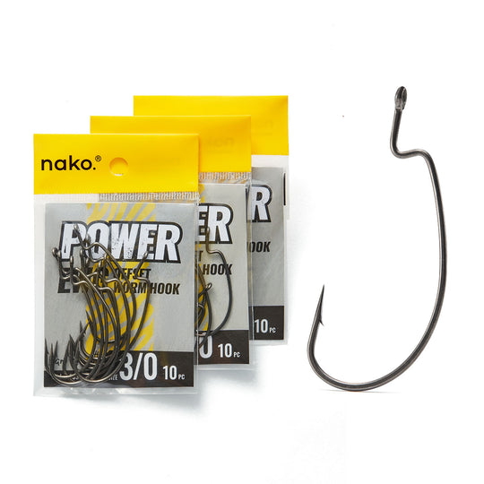 Power EWG Hooks 9203 Nano Smooth Coating | Offset Worm Hooks | 10 Piece 30 Piece