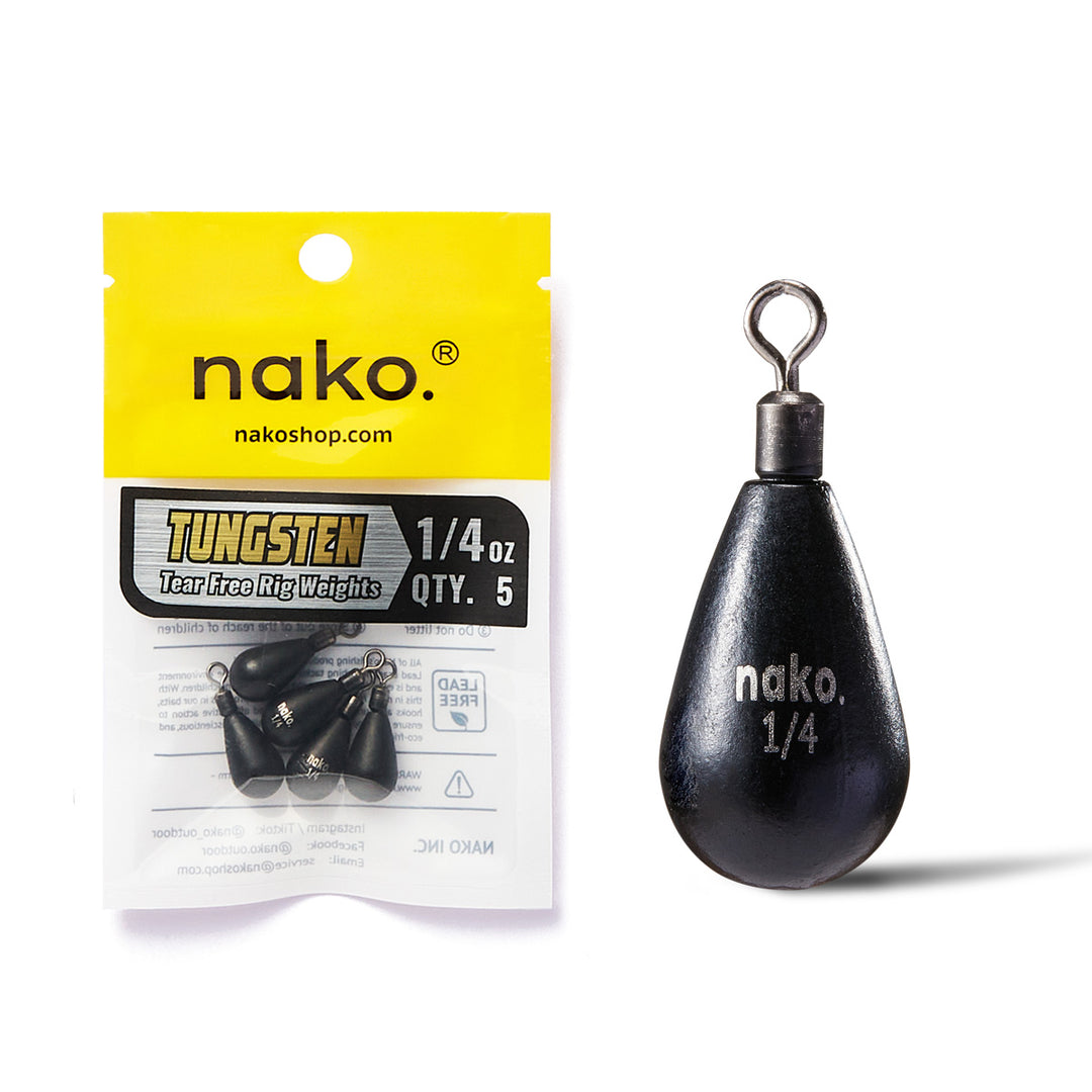 97% Density Tungsten Free Rig Tear Drop Shot Weights | 5 Pack | Round Eye Free Rig Weights