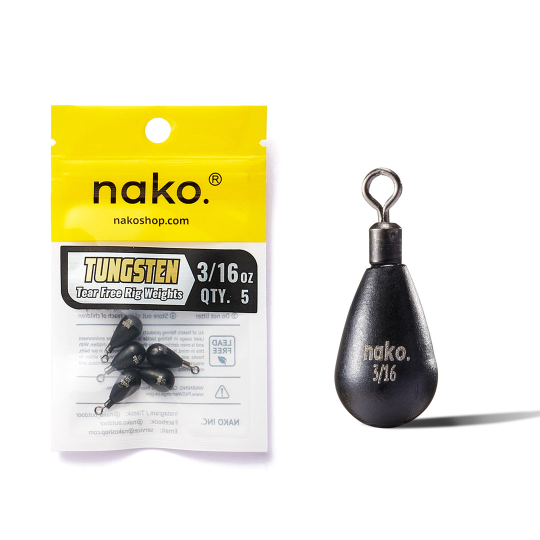 97% Density Tungsten Free Rig Tear Drop Shot Weights | 5 Pack | Round Eye Free Rig Weights
