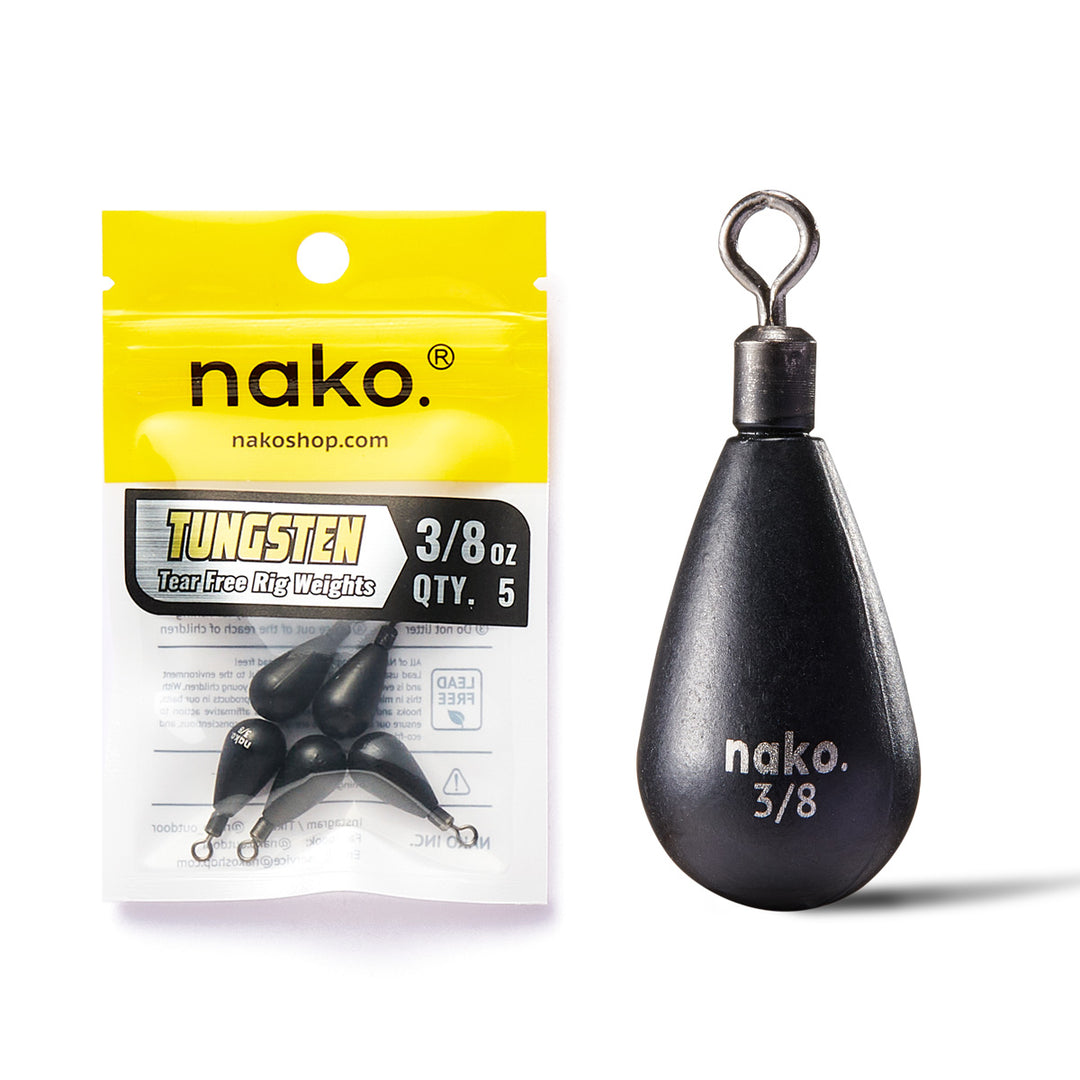 97% Density Tungsten Free Rig Tear Drop Shot Weights | 5 Pack | Round Eye Free Rig Weights
