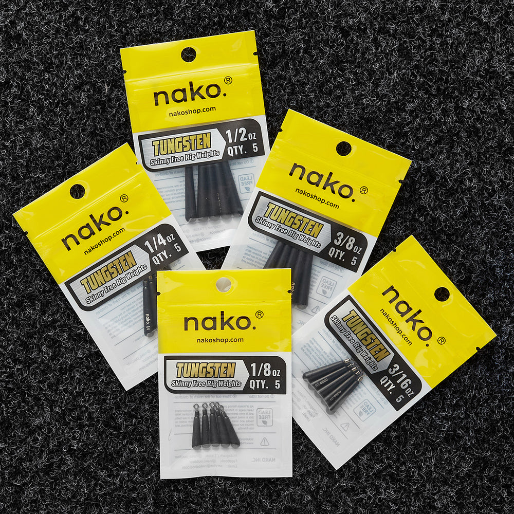 97% Density Tungsten Free Rig Skinny Drop Shot Weights | 5 Pack | Round Eye Free Rig Weights