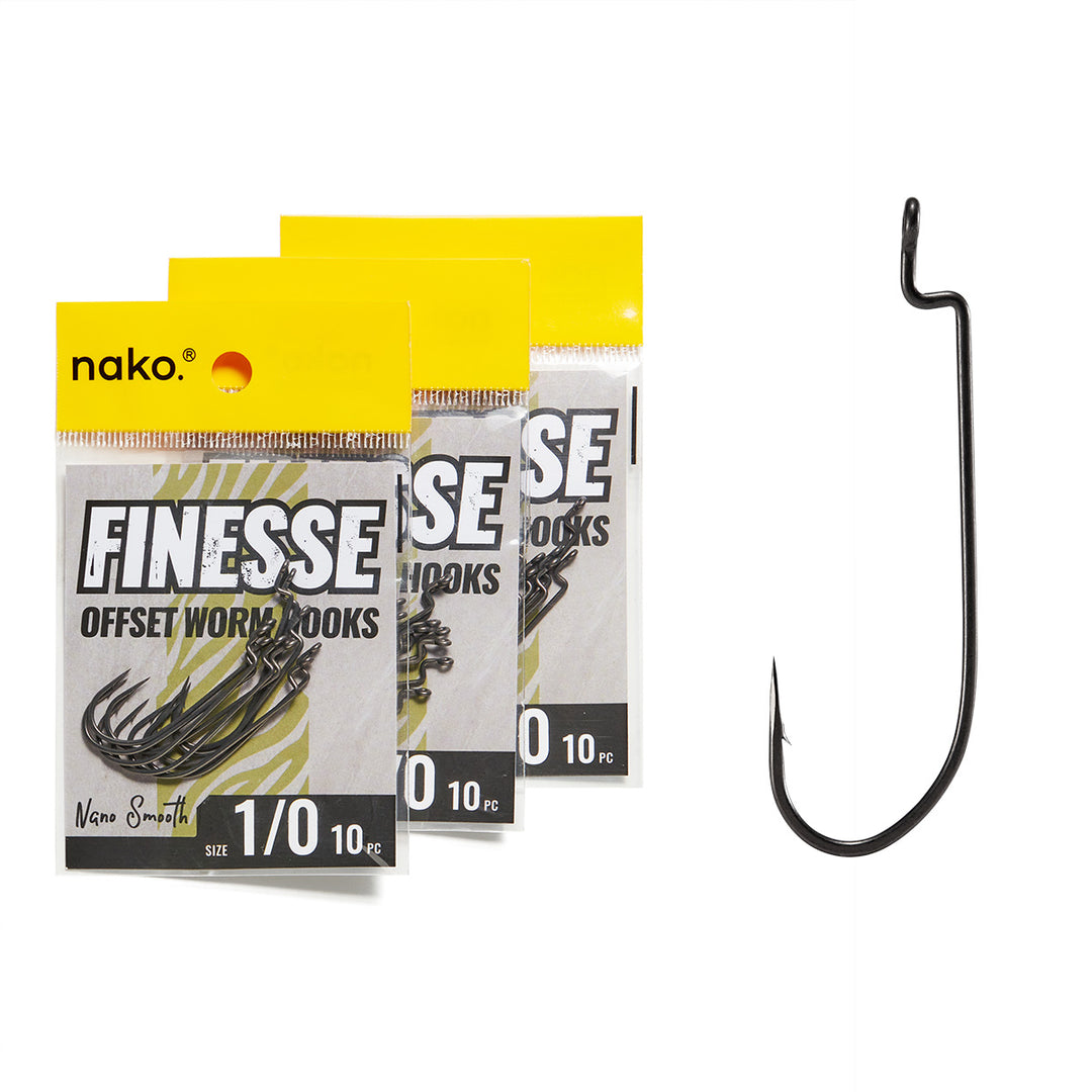 Nako Finesse Offset Worm Hooks | 10 Piece | Nano Smooth Coating