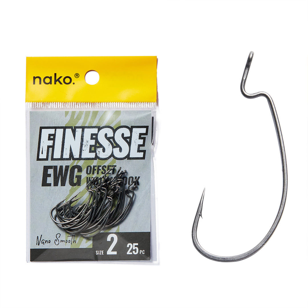 Finesse EWG Hooks | Offset Worm Hooks | 25 Piece | Nano Smooth Coating, #1 - 25 Piece ($0.23/count)