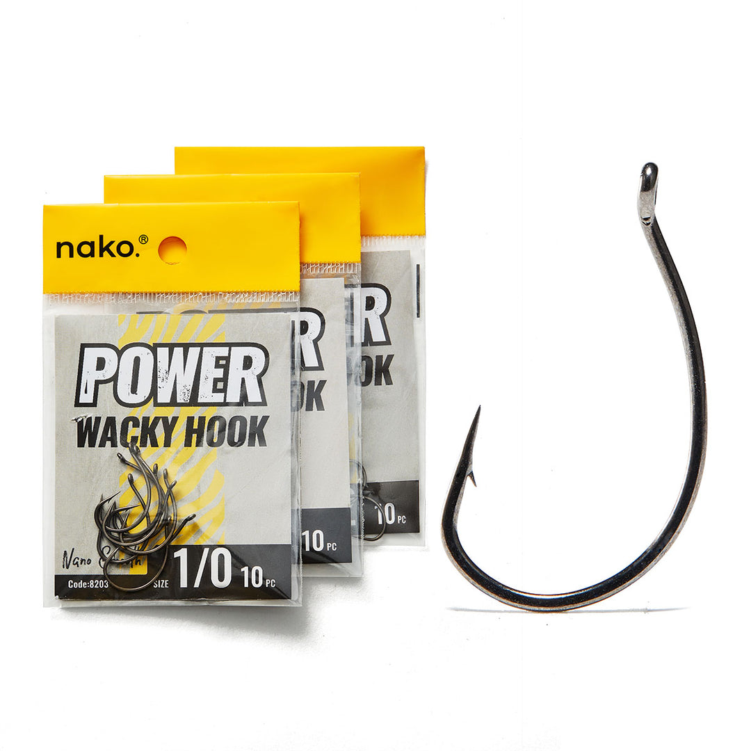 Nako Power Wacky Rig Hooks 8203 | Wacky Worm Hooks | 10 Piece | Nano Smooth Coating
