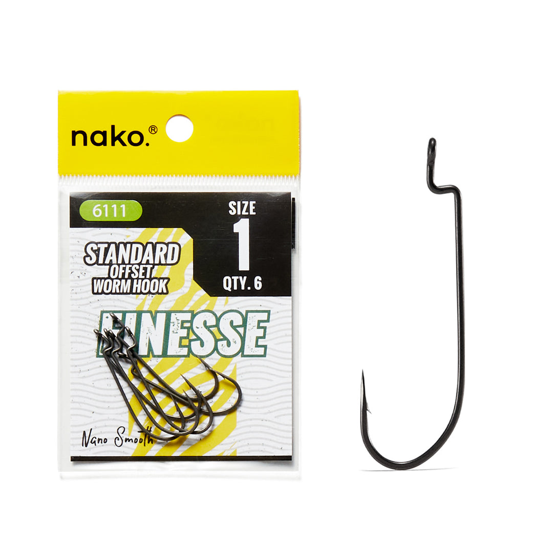 Nako Finesse Standard Offset Worm Hooks | 10 Pack | Nano Smooth Coating