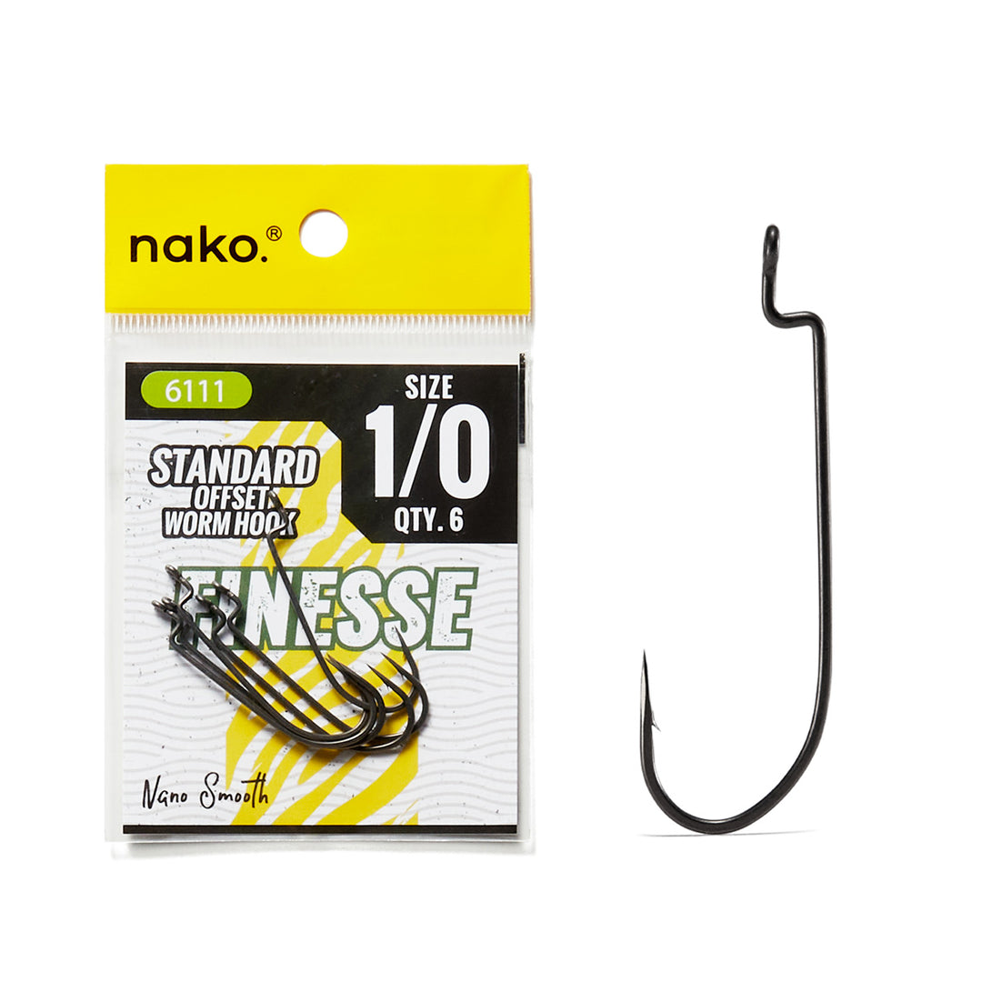 Nako Finesse Standard Offset Worm Hooks | 10 Pack | Nano Smooth Coating