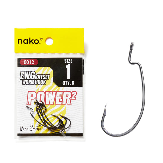 Nako Power EWG Hooks 8012 Nano Smooth Coating | Offset Wide Gap Worm Hooks | 10 Pack