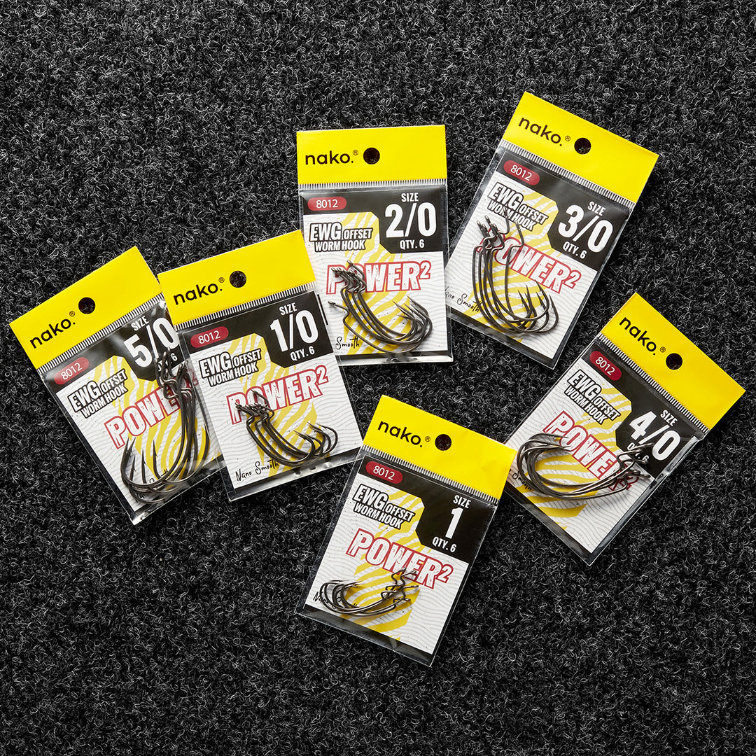 Nako Power EWG Hooks 8012 Nano Smooth Coating | Offset Wide Gap Worm Hooks | 10 Pack