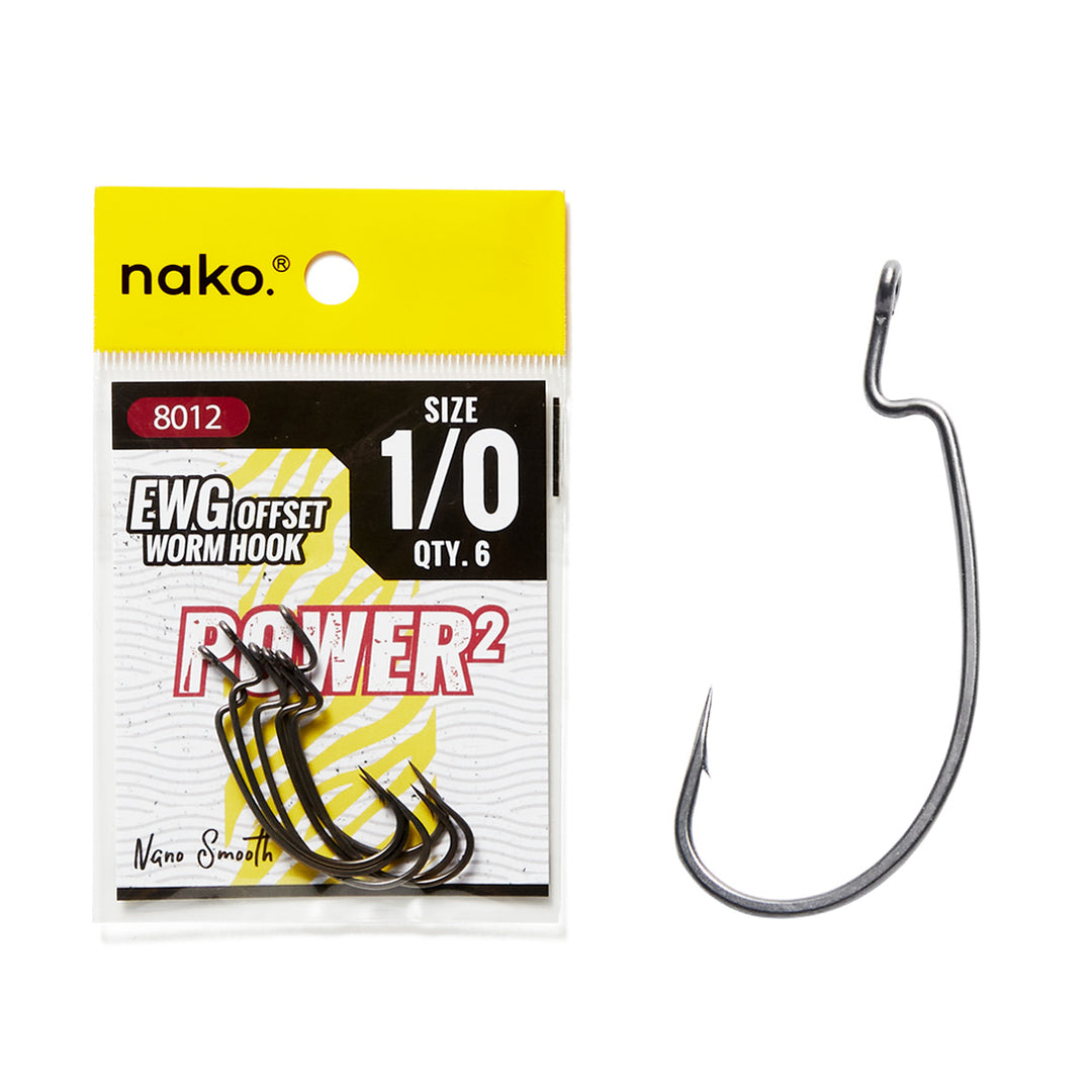 Nako Power EWG Hooks 8012 Nano Smooth Coating | Offset Wide Gap Worm Hooks | 10 Pack