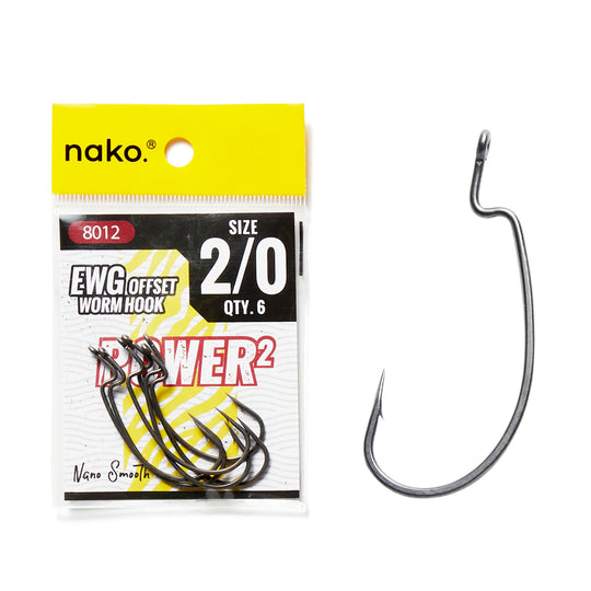 Nako Power EWG Hooks 8012 Nano Smooth Coating | Offset Wide Gap Worm Hooks | 10 Pack