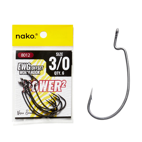 Nako Power EWG Hooks 8012 Nano Smooth Coating | Offset Wide Gap Worm Hooks | 10 Pack