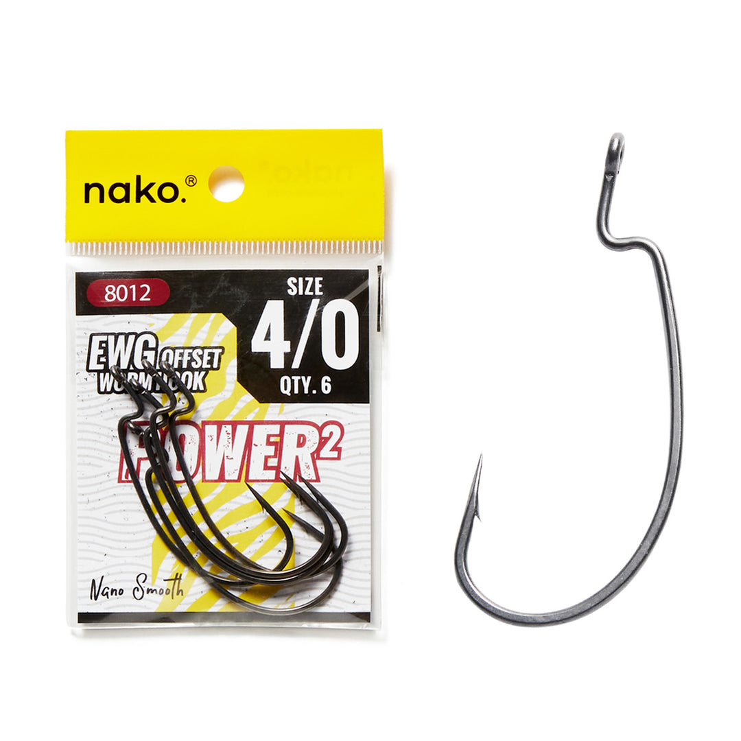 Nako Power EWG Hooks 8012 Nano Smooth Coating | Offset Wide Gap Worm Hooks | 10 Pack