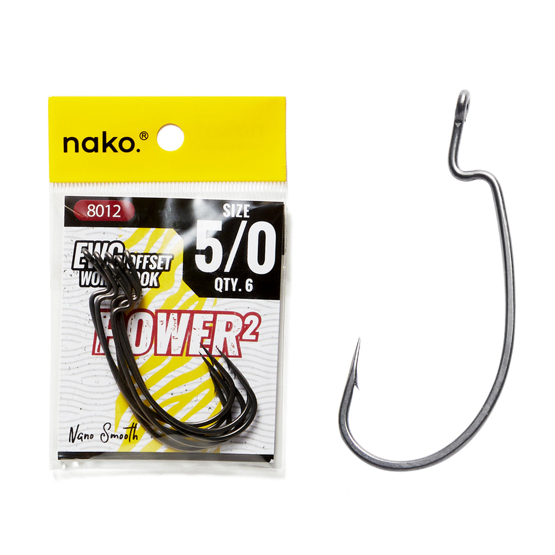 Nako Power EWG Hooks 8012 Nano Smooth Coating | Offset Wide Gap Worm Hooks | 10 Pack