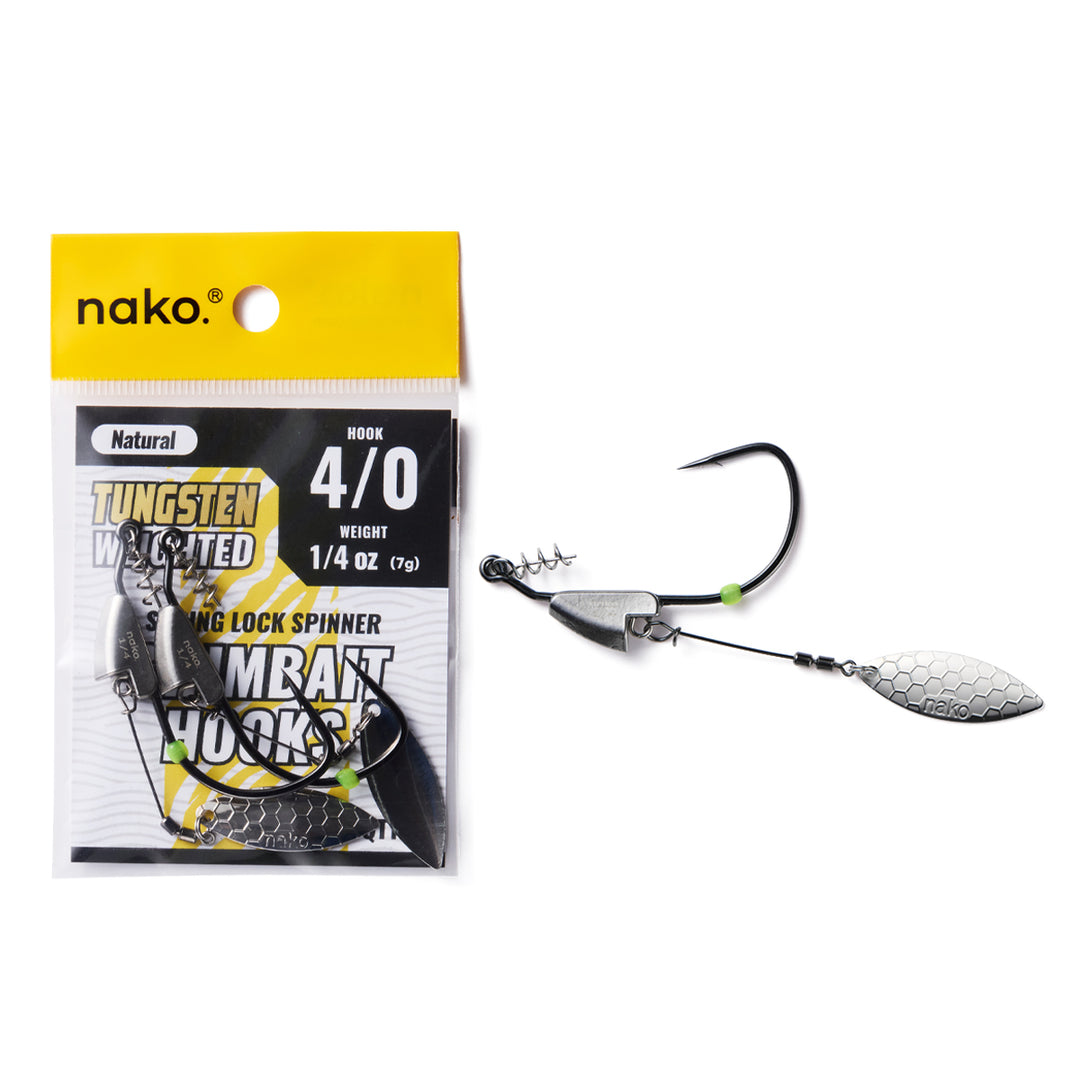 Nako Tungsten Weighted Swimbait Hooks Spring Lock Spinner | Underspin ｜2 Pack